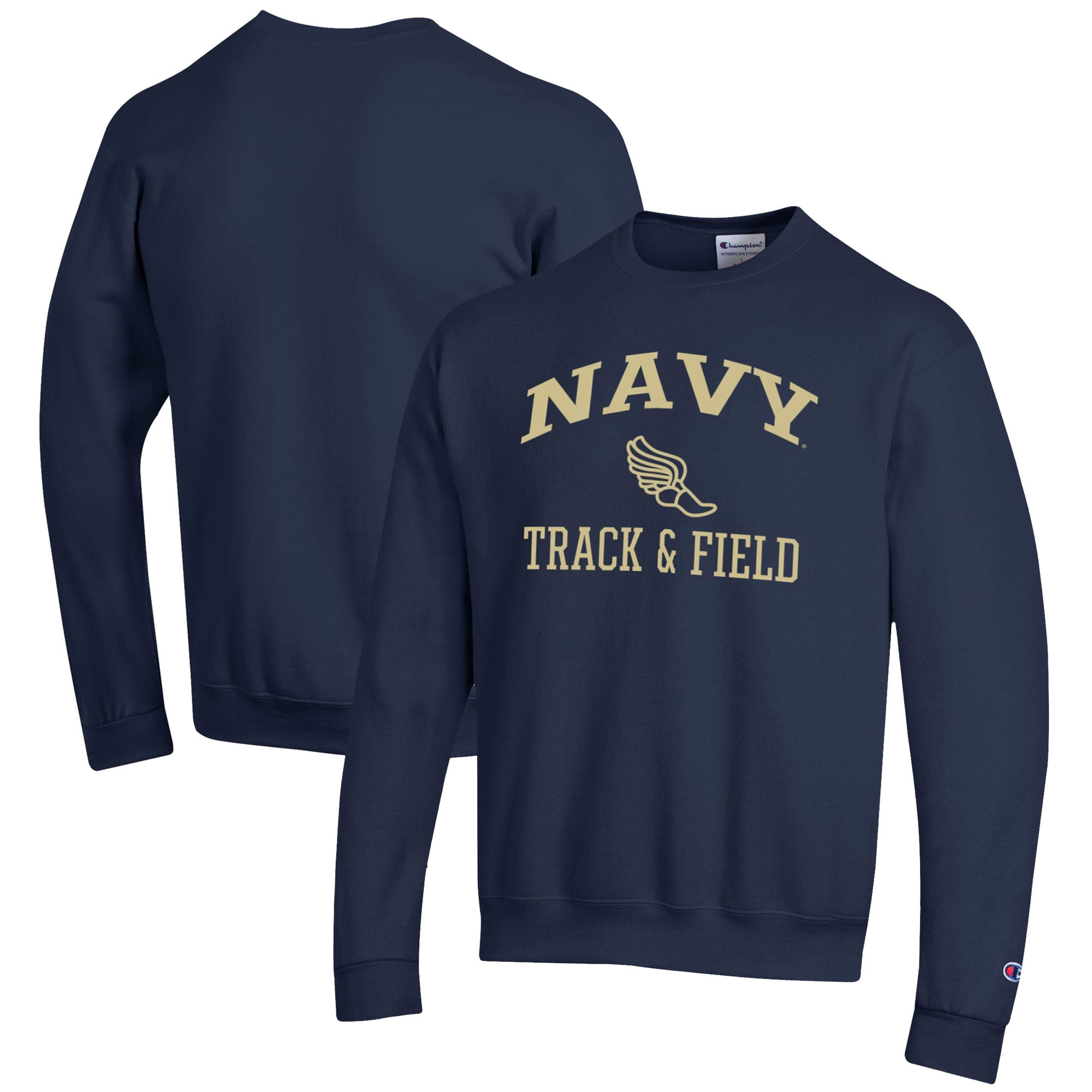 Men's Champion  Navy Navy Midshipmen Track & Field Icon Powerblend Pullover Sweatshirt