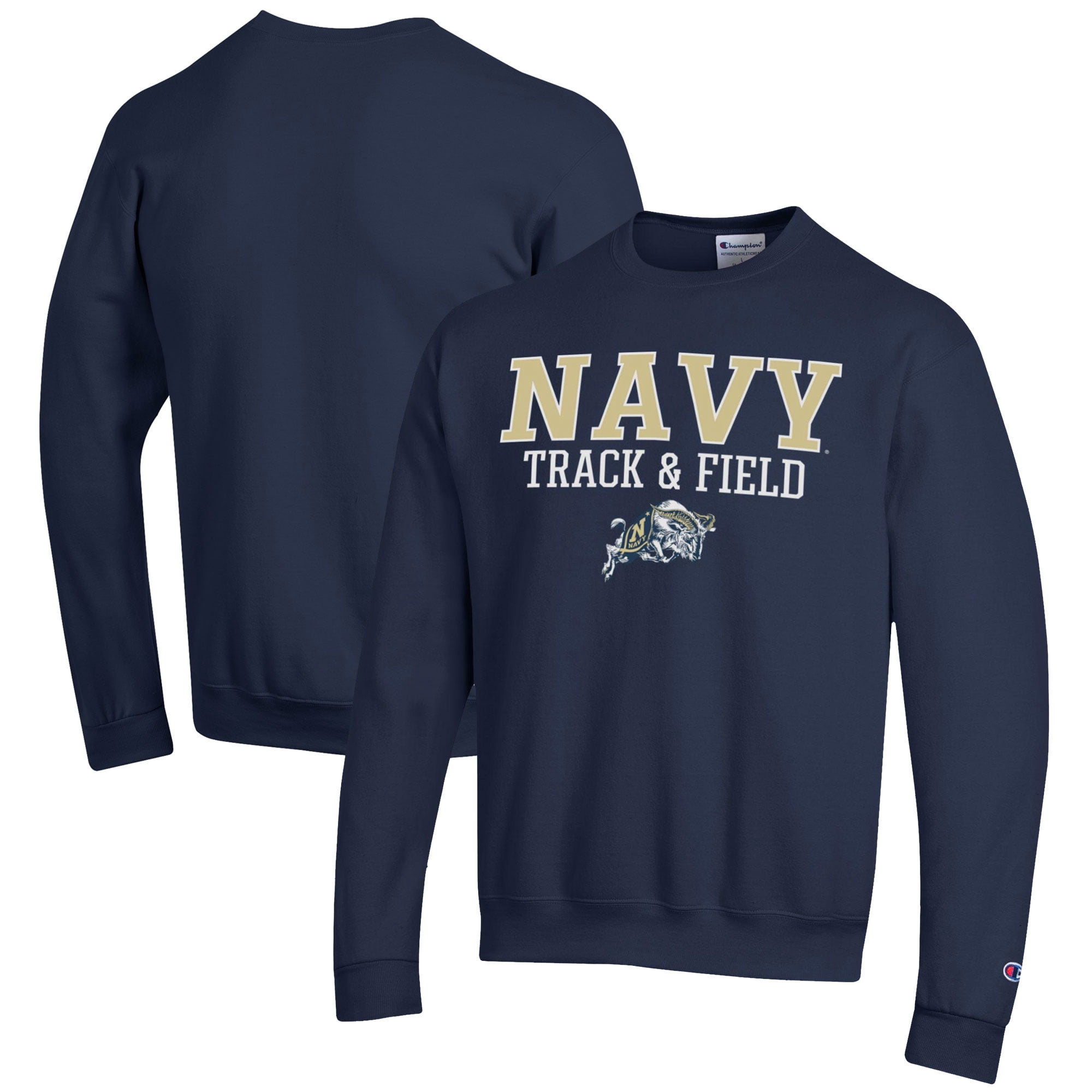 Men's Champion  Navy Navy Midshipmen Track & Field Stack Powerblend Pullover Sweatshirt