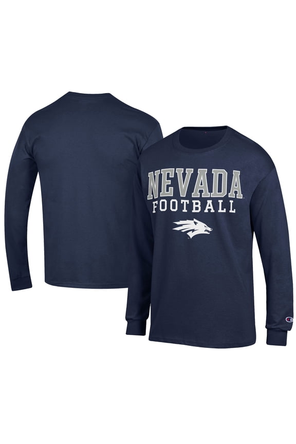 Men's Champion Navy Nevada Wolf Pack Football Jersey Long Sleeve T-Shirt