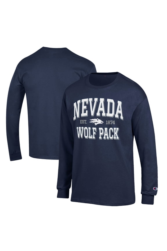 Men's Champion Navy Nevada Wolf Pack Jersey Long Sleeve T-Shirt
