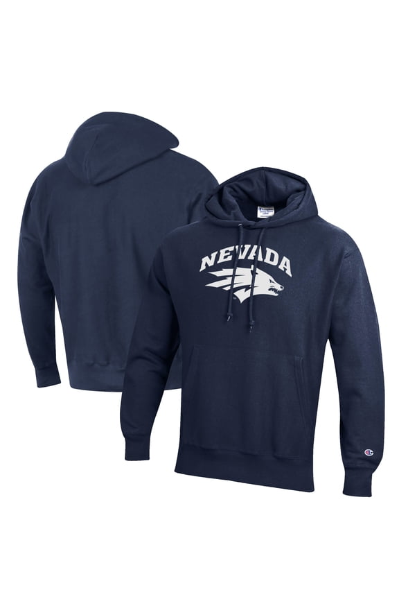 Men's Champion Navy Nevada Wolf Pack Reverse Weave Fleece Pullover Hoodie