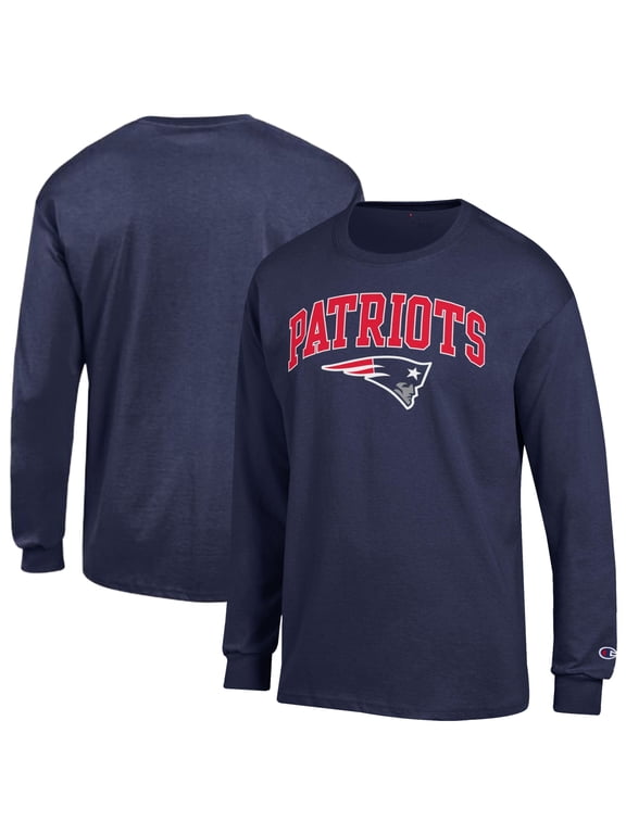 Men's Champion Navy New England Patriots Arch Over Logo Long Sleeve T-Shirt