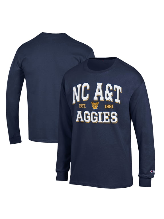 Men's Champion Navy North Carolina A&T Aggies Jersey Est. Date Long Sleeve T-Shirt