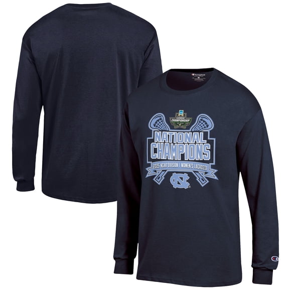Men's Champion Navy North Carolina Tar Heels 2025 NCAA Women's Lacrosse National Champions Jersey Long Sleeve T-Shirt