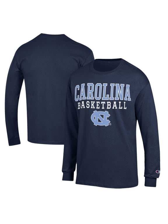 Men's Champion Navy North Carolina Tar Heels Basketball Stack Long Sleeve T-Shirt