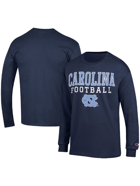 Men's Champion Navy North Carolina Tar Heels Football Stack Long Sleeve T-Shirt