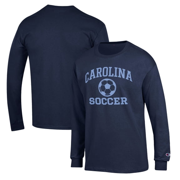 Men's Champion Navy North Carolina Tar Heels Soccer Icon Long Sleeve T-Shirt