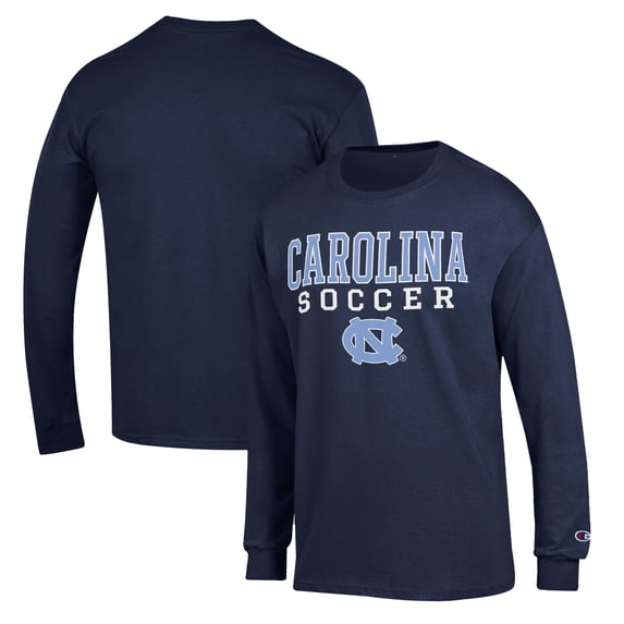Men's Champion Navy North Carolina Tar Heels Soccer Stack Logo Long Sleeve T-Shirt