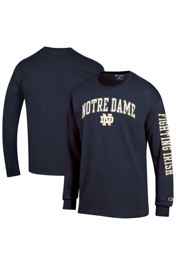 Men's Champion Navy Notre Dame Fighting Irish Arch Over Logo 2-Hit Long Sleeve T-Shirt