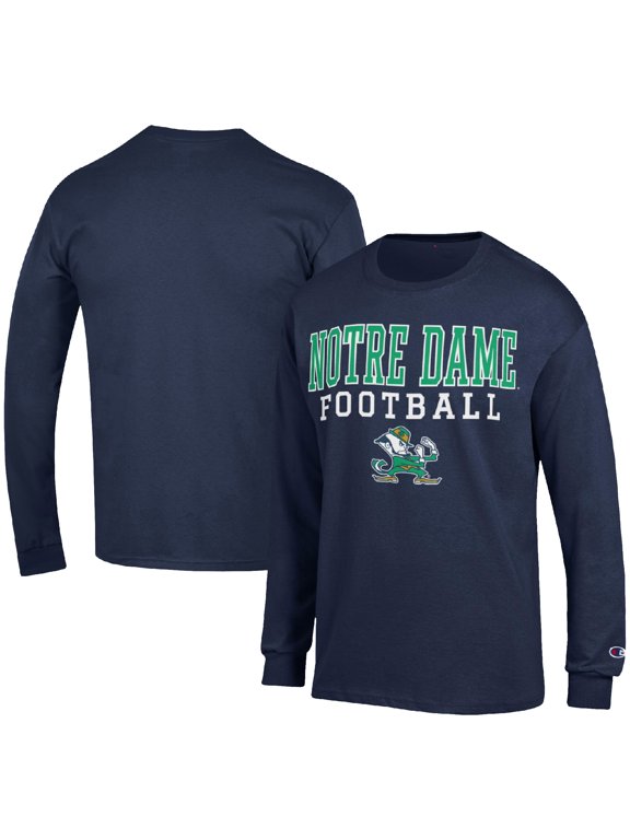 Men's Champion Navy Notre Dame Fighting Irish Football Stack Long Sleeve T-Shirt