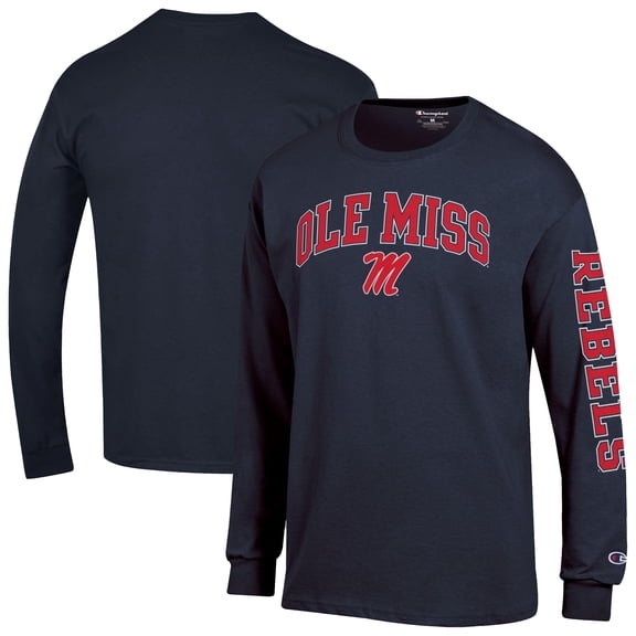 Men's Champion Navy Ole Miss Rebels Arch Over Logo 2-Hit Long Sleeve T-Shirt