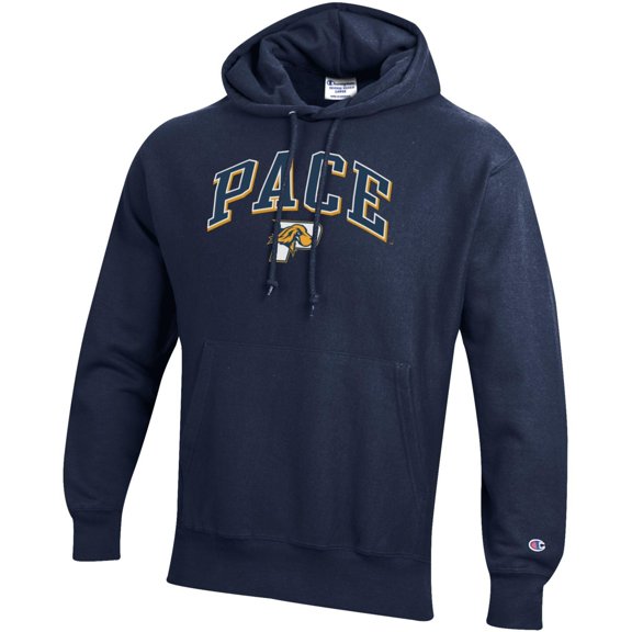 Men's Champion Navy Pace University Setters Arch Logo Reverse Weave Hoodie