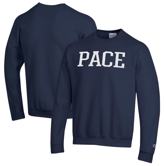 Men's Champion Navy Pace University Setters Eco Powerblend Crewneck Sweatshirt
