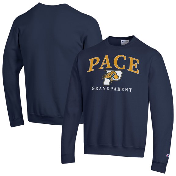 Men's Champion Navy Pace University Setters Grandparent Arch Logo Eco Powerblend Sweatshirt