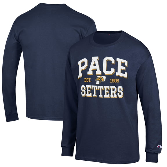 Men's Champion Navy Pace University Setters Jersey Est. Date Long Sleeve T-Shirt