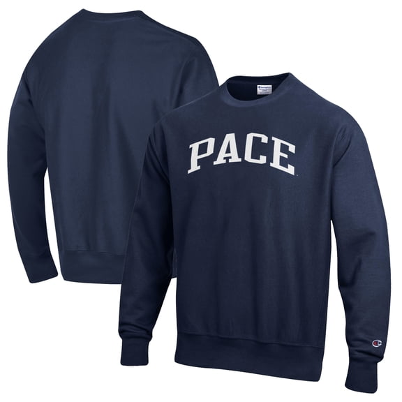 Men's Champion Navy Pace University Setters Reverse Weave Fleece Crewneck Sweatshirt