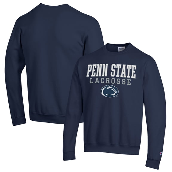 Men's Champion Navy Penn State Nittany Lions Stack Logo Lacrosse Powerblend Pullover Sweatshirt
