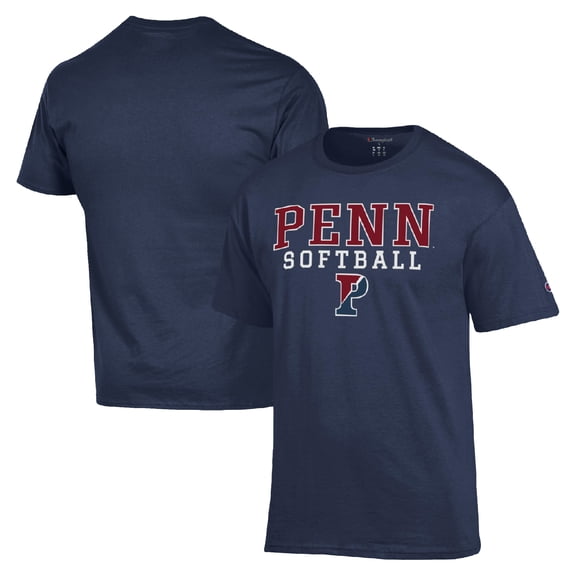 Men's Champion  Navy Pennsylvania Quakers Stack Logo Softball Powerblend T-Shirt