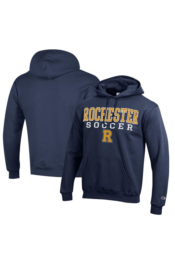 Men's Champion Navy Rochester Yellow Jackets Soccer Stack Logo Powerblend Pullover Hoodie