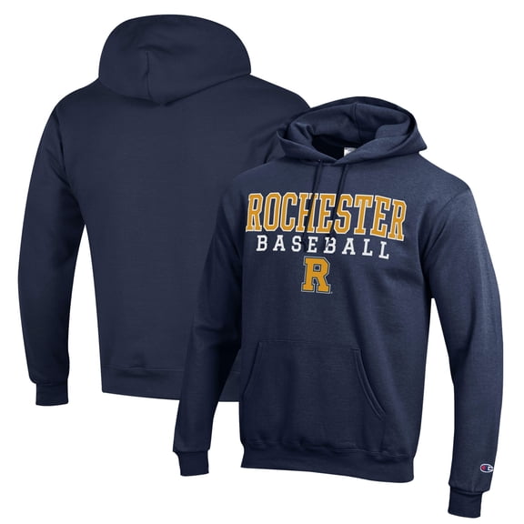 Men's Champion  Navy Rochester Yellow Jackets Stack Baseball Powerblend Pullover Hoodie