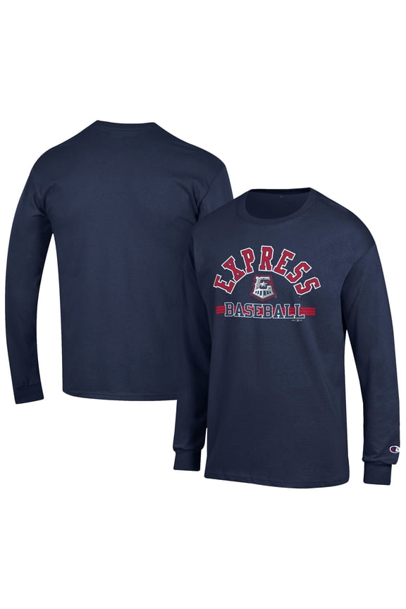 Men's Champion Navy Round Rock Express Jersey Long Sleeve T-Shirt