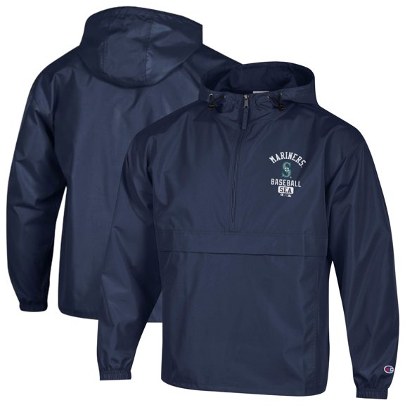 Men's Champion Navy Seattle Mariners Packable Windbreaker Half-Zip Jacket