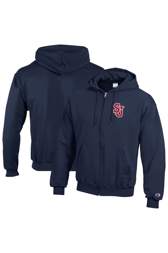 Men's Champion Navy St. John's Red Storm Eco Powerblend Full-Zip Hoodie