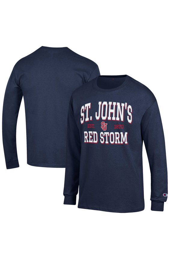 Men's Champion Navy St. John's Red Storm Jersey Est. Date Long Sleeve T-Shirt