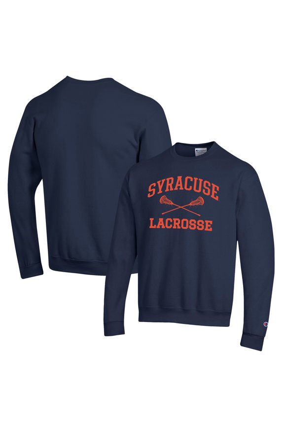 Men's Champion Navy Syracuse Orange Lacrosse Icon Powerblend Pullover Sweatshirt