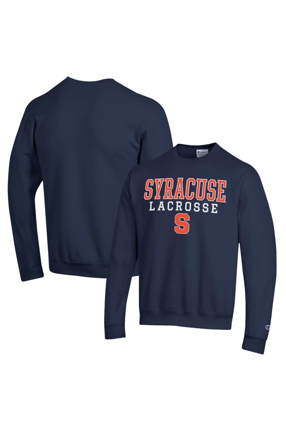 Men's Champion Navy Syracuse Orange Stack Logo Lacrosse Powerblend Pullover Sweatshirt