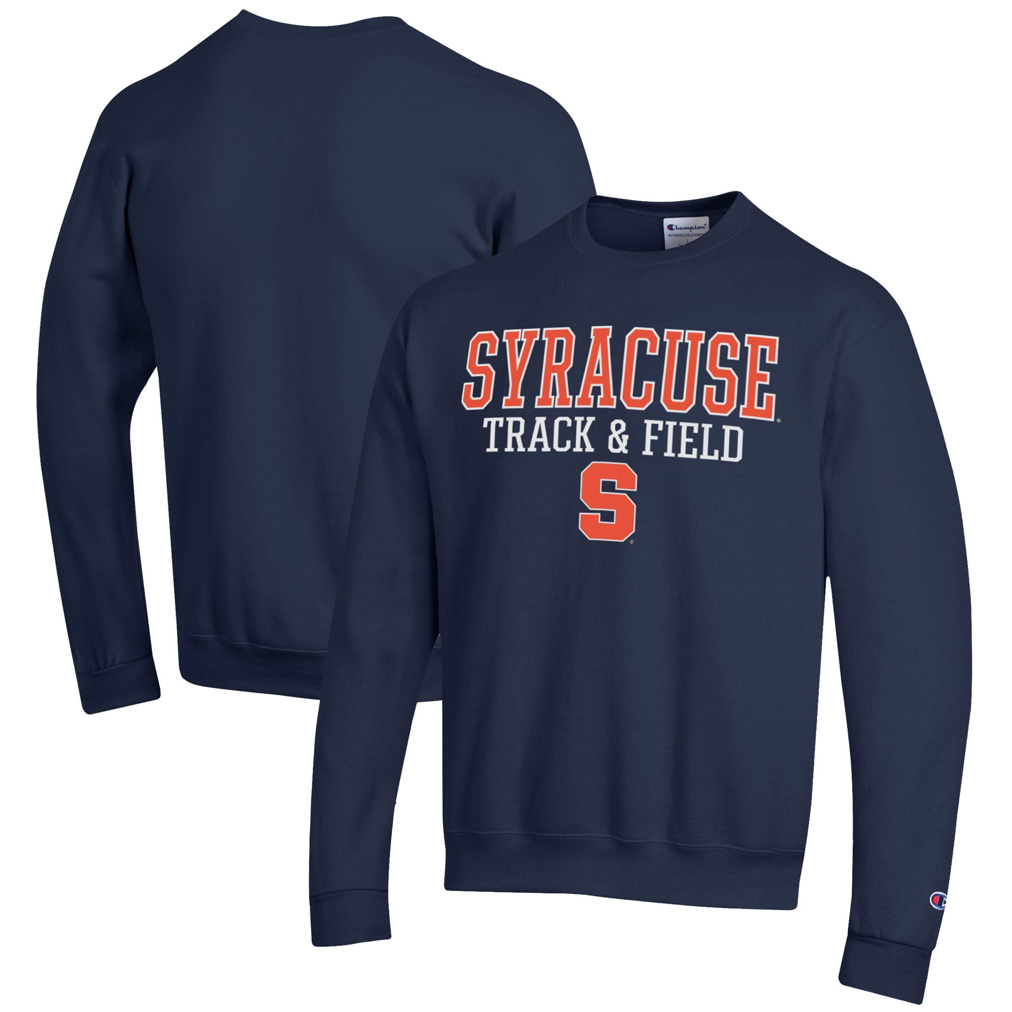 Men's Champion  Navy Syracuse Orange Track & Field Stack Powerblend Pullover Sweatshirt