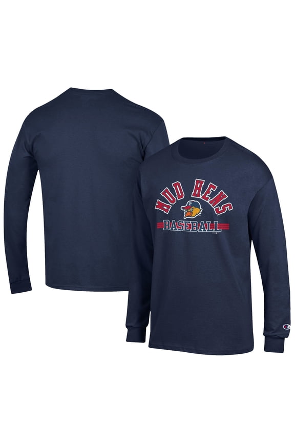 Men's Champion Navy Toledo Mud Hens Jersey Long Sleeve T-Shirt