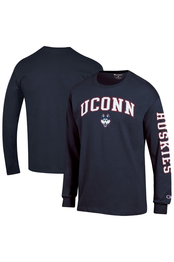 Men's Champion Navy UConn Huskies Arch Over Logo 2-Hit Long Sleeve T-Shirt