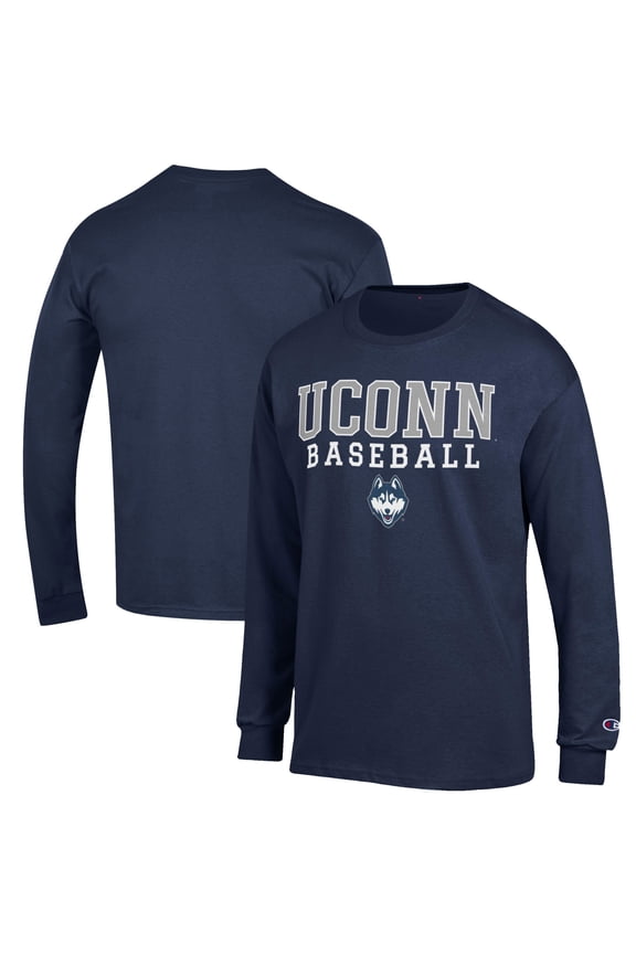 Men's Champion Navy UConn Huskies Baseball Stack Long Sleeve T-Shirt