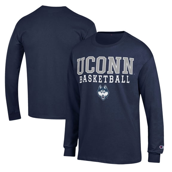 Men's Champion Navy UConn Huskies Basketball Stack Long Sleeve T-Shirt