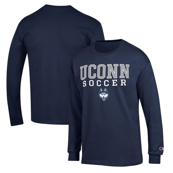 Men's Champion Navy UConn Huskies Soccer Stack Logo Long Sleeve T-Shirt