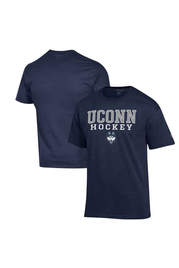 Men's Champion Navy UConn Huskies Stack Logo Hockey Powerblend T-Shirt
