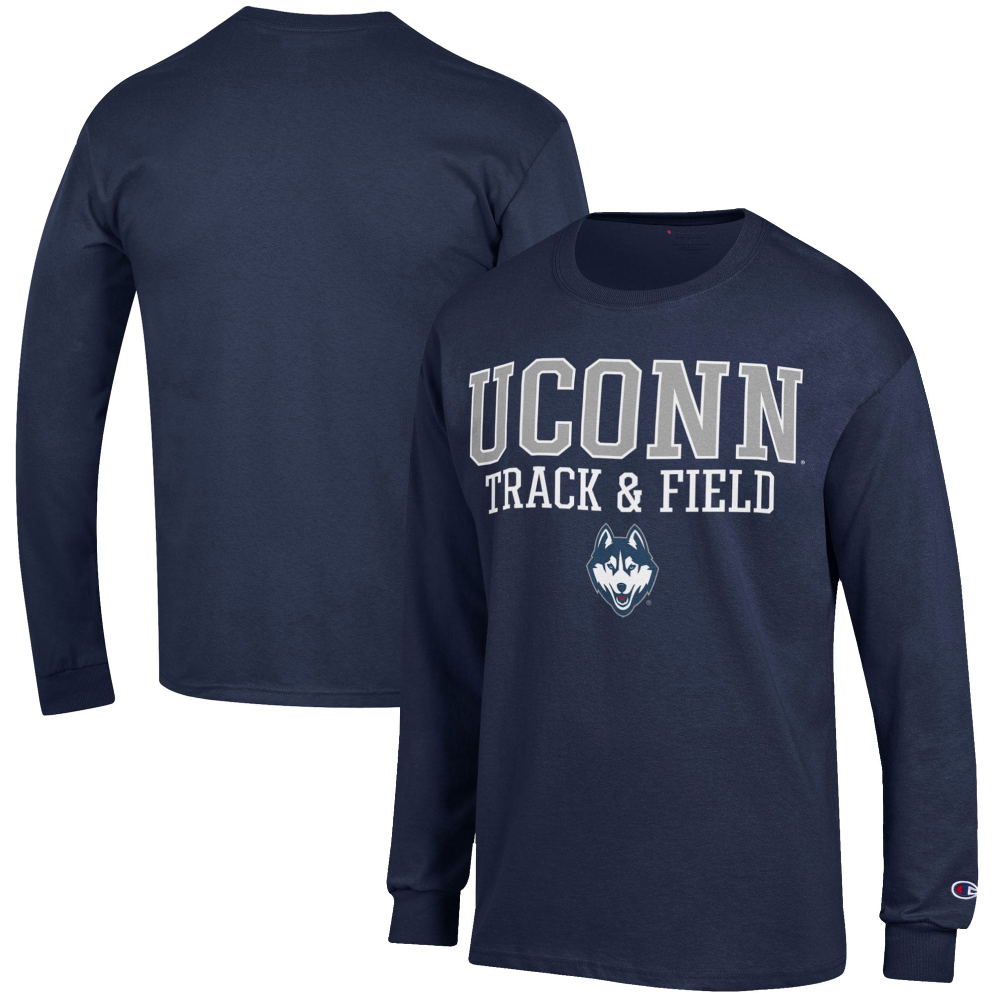 Men's Champion  Navy UConn Huskies Track & Field Stack Long Sleeve T-Shirt