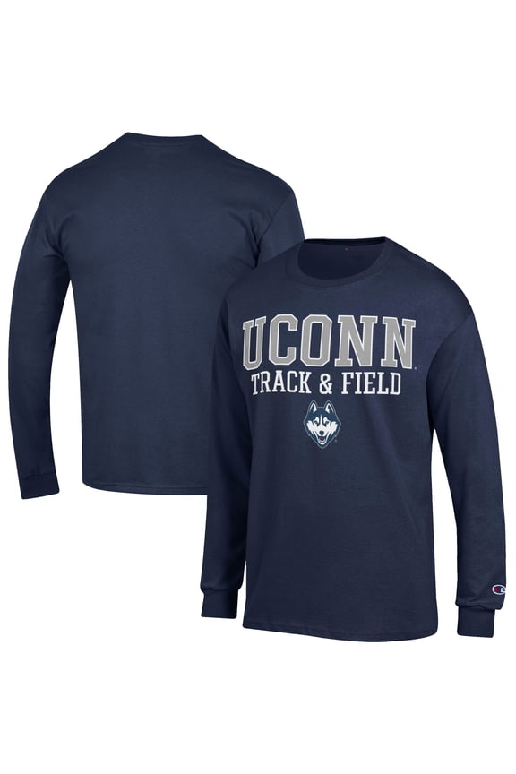 Men's Champion  Navy UConn Huskies Track & Field Stack Long Sleeve T-Shirt