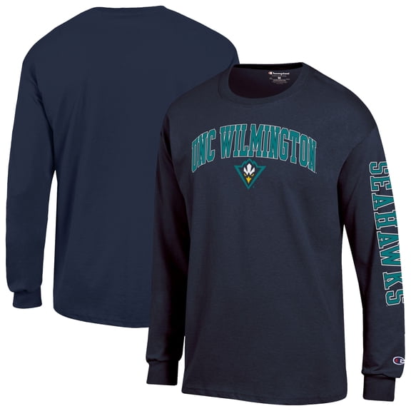 Men's Champion Navy UNC Wilmington Seahawks Arch Logo Long Sleeve T-Shirt