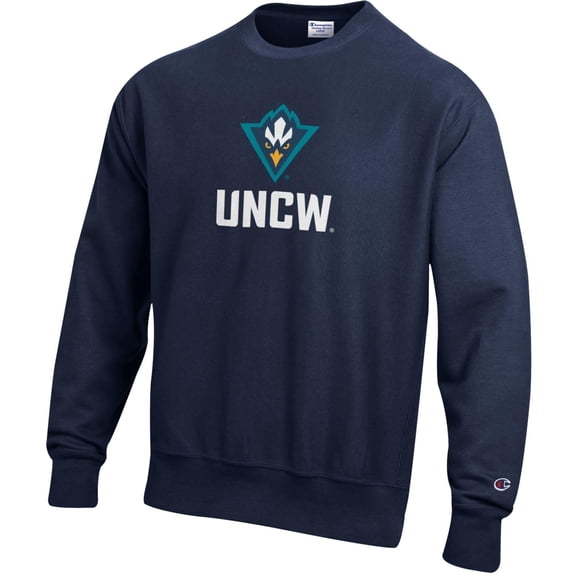 Men's Champion Navy UNC Wilmington Seahawks Arch Logo Reverse Weave Crew