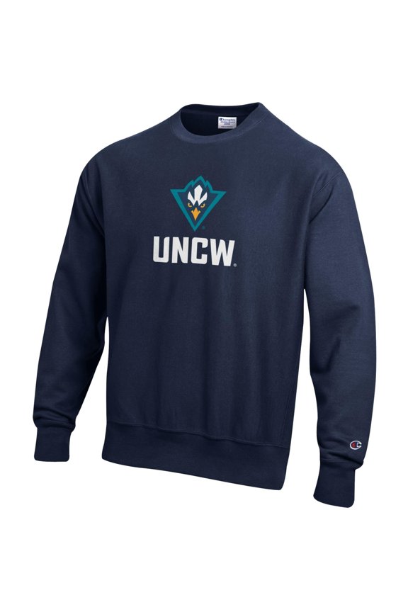 Men's Champion Navy UNC Wilmington Seahawks Arch Logo Reverse Weave Crew