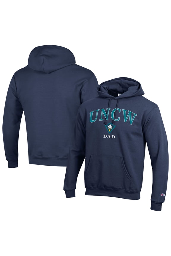 Men's Champion Navy UNC Wilmington Seahawks Dad Logo Eco Powerblend Hoodie