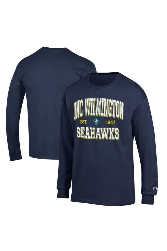 Men's Champion Navy UNC Wilmington Seahawks Jersey Est. Date Long Sleeve T-Shirt
