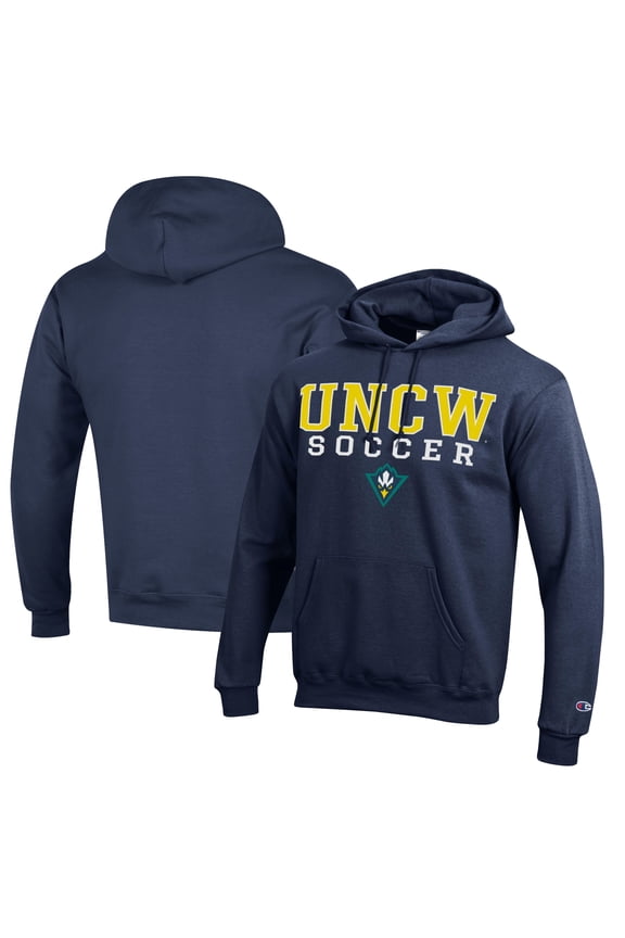 Men's Champion Navy UNC Wilmington Seahawks Soccer Stack Logo Powerblend Pullover Hoodie