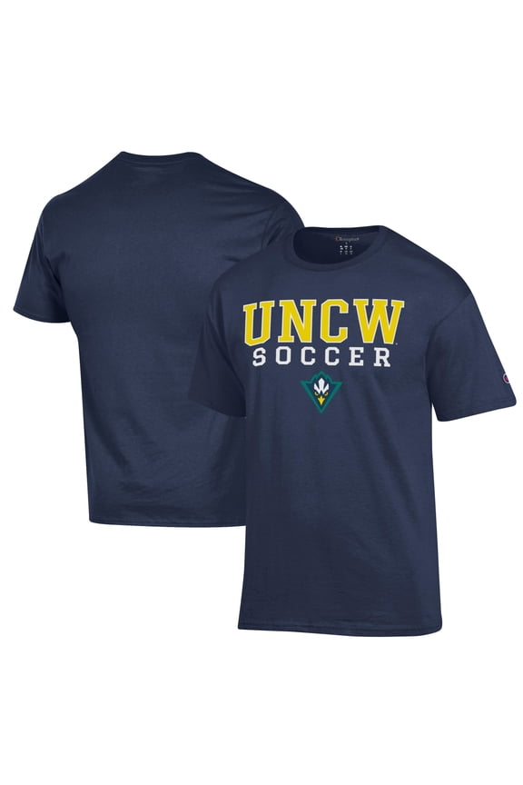 Men's Champion Navy UNC Wilmington Seahawks Soccer Stack Logo Powerblend T-Shirt