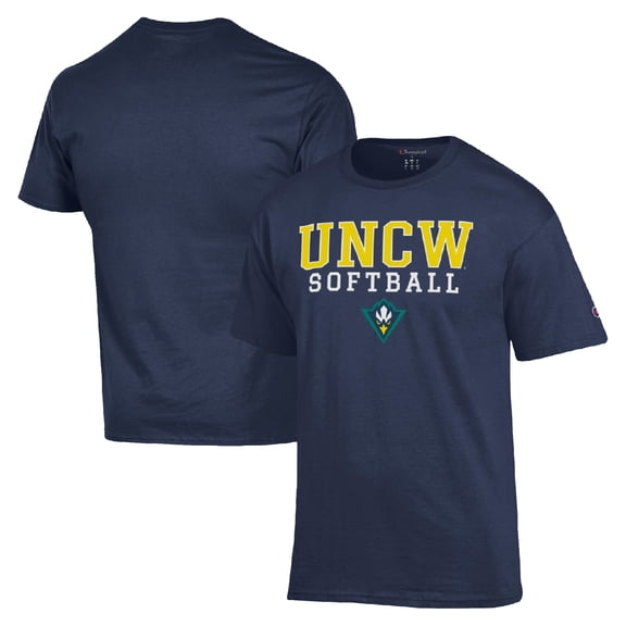 Men's Champion Navy UNC Wilmington Seahawks Stack Logo Softball Powerblend T-Shirt