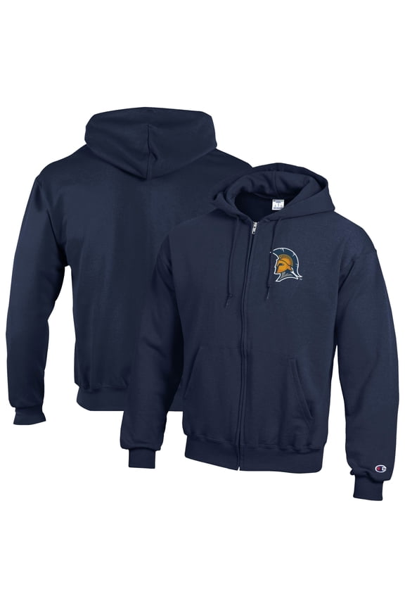 Men's Champion Navy UNCG Spartans Eco Powerblend Full-Zip Hoodie