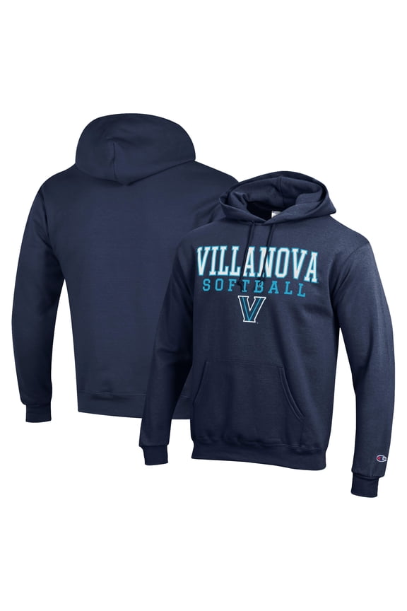 Men's Champion  Navy Villanova Wildcats Stack Logo Softball Powerblend Pullover Hoodie