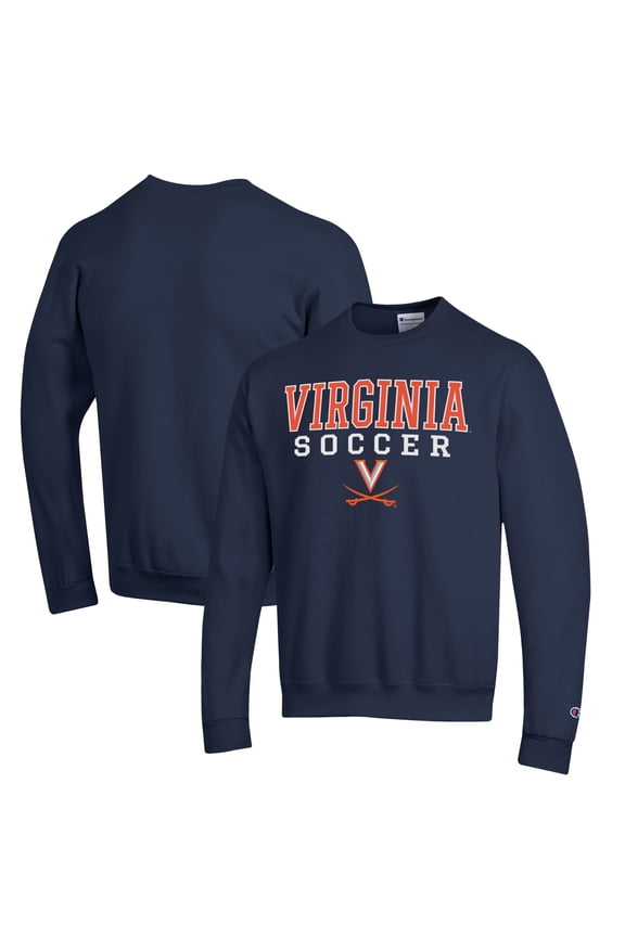 Men's Champion Navy Virginia Cavaliers Soccer Stack Logo Powerblend Pullover Sweatshirt